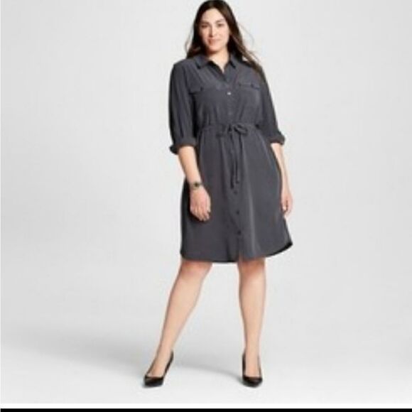 NWT Ava & Viv Atlantic Cypress Utility Look Dress Long Sleeve 1X - Picture 1 of 10